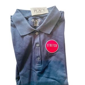 Children's Place Girl's School Uniform Polo‎ Shirt Large Navy Blue Stretch New